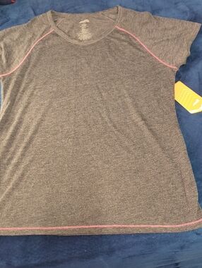 Avia Gray Short Sleeve Athletic Tee with Pink Contrast Stitching